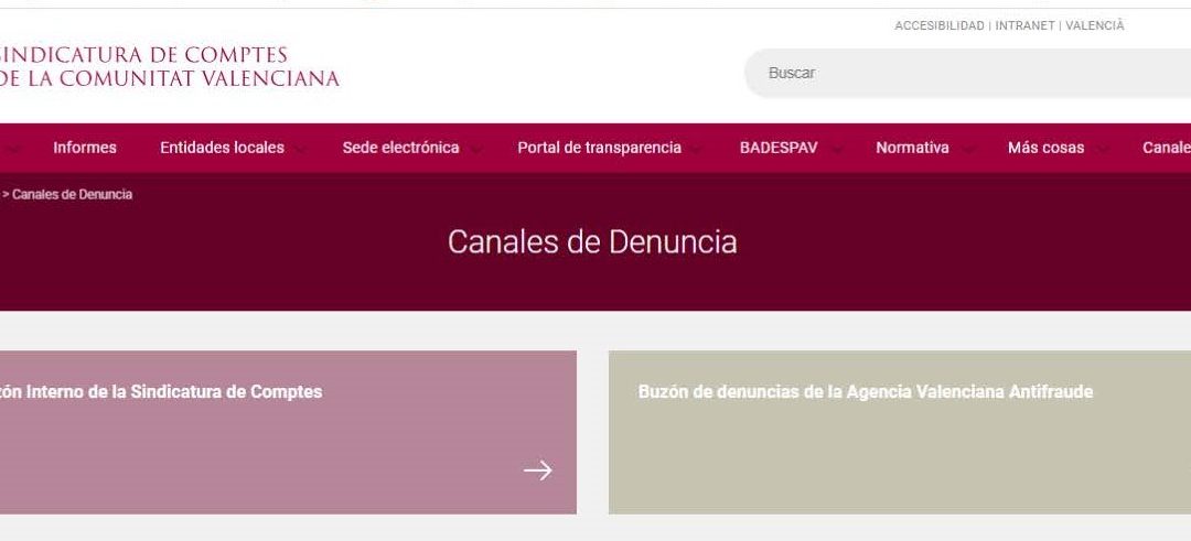 Implantados en la web de la Sindicatura de Comptes de la Comunitat Valenciana el sistema interno de información y el buzón de protección de denunciantes de corrupción