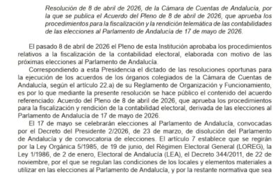 El Pleno de la Cámara de Cuentas de Andalucía aprueba el procedimiento para la fiscalización de la contabilidad electoral de las elecciones al Parlamento de Andalucía de 2026
